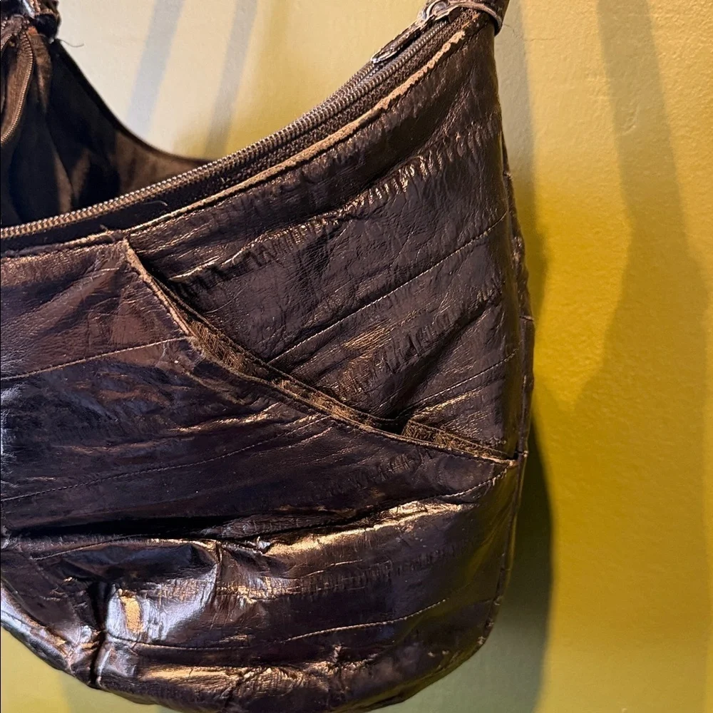 Vintage Eel Skin Leahter Black Shoulder Hobo Bag